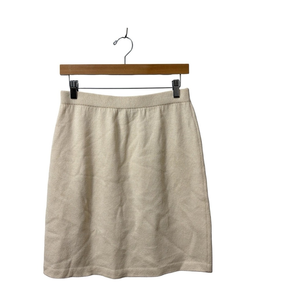 St. John Beige Santana Knit Wool Blend Knee Length Skirt Textured Knit Sz 6